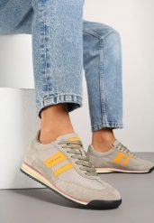 Beżowe Sneakersy ze Skórzaną Wkładką i Ozdobnymi Paskami Nasnella. Brązowe obuwie sportowe damskie Renee, bez zapięcia. Za 159.99 zł.