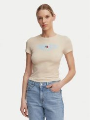 Tommy Jeans T-Shirt Wavy Flag DW0DW22272 Beżowy jasny Slim Fit. Brązowe t-shirty damskie Tommy Jeans, xl, bez wzorów, z bawełny, bez kołnierzyka. Za 149.99 zł.