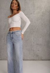 Niebieskie Szerokie Jeansy High Waist z Przeszyciami Tryphile. Niebieskie jeansy damskie Renee, bez wzorów, z jeansu. Za 119.99 zł.