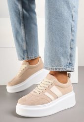 Ciemnobeżowe Sneakersy Typu Kultowe Tenisówki na Platformie Redoreve. Brązowe obuwie sportowe damskie Renee, z jeansu, bez zapięcia, tenisowe. Za 74.99 zł.