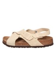Birkenstock Skórzane sandały "Tulum" w kolorze beżowym rozmiar: 36. Brązowe sandały damskie Birkenstock, bez wzorów, z otwartym noskiem, bez obcasa, bez zapięcia. Za 357.63 zł.