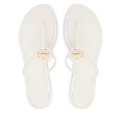 Japonki Tory Burch. Białe klapki damskie Tory Burch, bez wzorów, bez obcasa, bez zapięcia. Za 709.99 zł.
