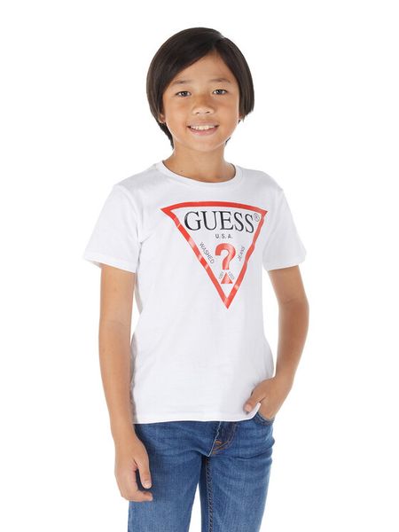 Guess T-Shirt L73I55 K8HM0 Biały Regular Fit. Białe t-shirty i koszulki chłopięce Guess, z aplikacjami, z bawełny, bez kołnierzyka, bez ramiączek. Za 39.99 zł.