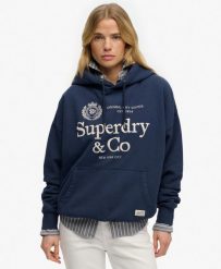 Superdry Bluza Luxe Casual haftowana fason relaxed. Niebieskie bluzy damskie Superdry, bez wzorów, z bawełny. Za 308.50 zł.