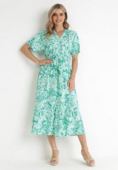 Miętowa Sukienka Gertisa. Zielone sukienki damskie Born2be, bez wzorów, z wiskozy, eleganckie, bez ramiączek. Za 109.99 zł.