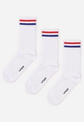 Białe 3-Pack Skarpety Wysokie z Bawełny w Prążki Zdobione Paskami Ansson. Białe skarpetki damskie Born2be, z aplikacjami, z bawełny. Za 29.99 zł.