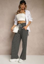 Czarne Spodnie z Wiskozą o Szerokim Kroju High Waist w Paski Bormio. Czarne spodnie materiałowe damskie Renee, bez wzorów, z jeansu. Za 54.99 zł.