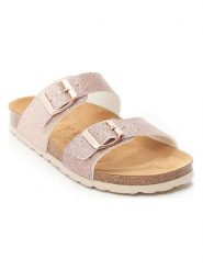 Mandel Klapki w kolorze jasnoróżowym rozmiar: 40. Różowe klapki damskie Mandel, bez wzorów, z otwartym noskiem, bez obcasa, bez zapięcia. Za 154.45 zł.