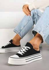Czarne Trampki przed Kostkę na Platformie Jalirna. Czarne trampki damskie Born2be, z aplikacjami, przed kostkę, bez zapięcia. Za 84.99 zł.