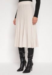 Beżowa Rozkloszowana Plisowana Spódnica Dzianinowa Tussana. Brązowe spódnice damskie Born2be, do pracy, l, bez wzorów, z dzianiny, biznesowe, midi. Za 79.99 zł.