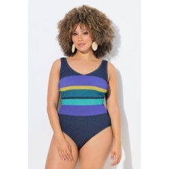 Damskie Strój kąpielowy paski bez miękkich miseczek okrągły dekolt. Niebieskie stroje jednoczęściowe Ulla Popken, bez wzorów, z bawełny. Za 239.99 zł.