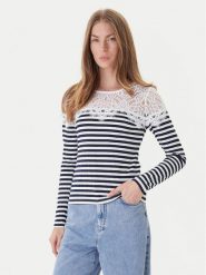 Morgan Bluzka 251-TMACO Granatowy Slim Fit. Niebieskie bluzki damskie Morgan, xl, bez wzorów, z bawełny, bez kołnierzyka, bez ramiączek. Za 119.99 zł.