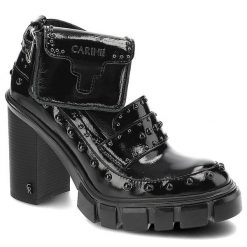 Czarne Półbuty Carinii Modne Eleganckie Buty Damskie. Czarne półbuty damskie Carinii, bez wzorów, ze skóry, bez obcasa, na słupku, bez zapięcia. Za 390.00 zł.