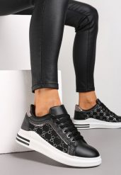 Czarne Sneakersy z Brokatem i Metaliczną Wstawką Selien. Czarne obuwie sportowe damskie Renee, bez zapięcia. Za 69.99 zł.