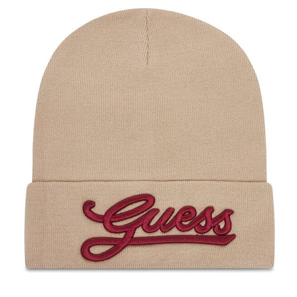 Czapka Guess. Brązowe czapki damskie Guess, na zimę, z aplikacjami. Za 119.99 zł.