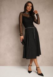 Czarna Spódnica Rozkloszowana z Wiskozą High Waist Ozdobiona Łańcuszkiem Olirive. Czarne spódnice damskie Renee, na co dzień, l, bez wzorów, z wiskozy, eleganckie, midi. Za 119.99 zł.