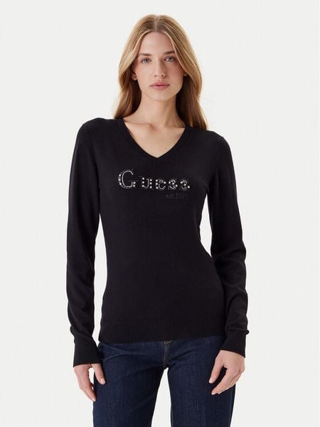 Guess Sweter W5YR24 Z2NQ2 Czarny Regular Fit. Czarne swetry klasyczne damskie Guess, xs, z wiskozy, bez kołnierzyka. Za 189.99 zł.