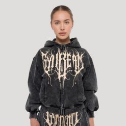 Bluza damska fitness z kapturem i zamkiem grafitowa Abyss. Szare bluzy damskie GYMBEAM, s, bez wzorów, z bawełny, z kapturem. Za 148.90 zł.