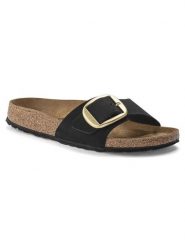 Birkenstock Skórzane klapki "Madrid" w kolorze czarnym rozmiar: 39. Czarne klapki damskie Birkenstock, bez wzorów, z otwartym noskiem, bez obcasa, bez zapięcia. Za 469.45 zł.