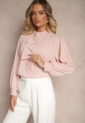 Różowa Bluzka z Ozdobnymi Perełkami i Falbaną Mirretis. Czerwone bluzki damskie Renee, z aplikacjami, z jeansu, biznesowe, bez kołnierzyka, bez ramiączek. Za 69.99 zł.