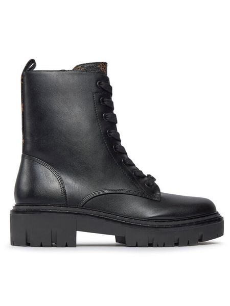 Guess Trzewiki Jefei FLPJFI FAL10 Czarny. Czarne botki damskie Guess, ze skóry, bez obcasa, na płaskiej podeszwie, bez zapięcia. Za 579.99 zł.