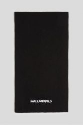 KARL LAGERFELD Czarny damski szalik z haftowanym logo. Czarne szaliki damskie KARL LAGERFELD, na zimę, bez wzorów, z wełny. W wyprzedaży za 429.99 zł.