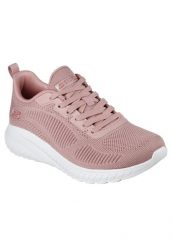 Buty SKECHERS BOBS SQUAD Rose. Czerwone obuwie trekkingowe damskie Skechers, z materiału, bez zapięcia. Za 264.99 zł.