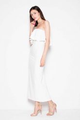 Ecru Sukienka Długa Elegancka z Falbankami. Czarne sukienki damskie Venaton, bez wzorów, z elastanu, eleganckie, bez ramiączek. Za 299.00 zł.
