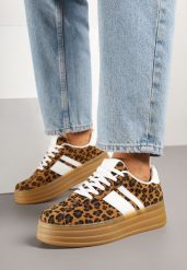 Panterkowe Sneakersy w Stylu Klasycznych Tenisówek z Ozdobnymi Paskami Dellien. Obuwie sportowe damskie Born2be, z jeansu, bez zapięcia, tenisowe. Za 79.99 zł.