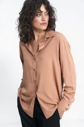 Koszula ze Złotymi Guzikami - Karmelowa. Żółte koszule damskie Nife, xl, bez wzorów, z materiału, bez kołnierzyka, bez ramiączek. Za 209.90 zł.