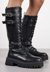 Czarne Kozaki Workery Vices z Ozdobnymi Klamrami Enorpie. Czarne kozaki damskie Born2be, z jeansu, bez obcasa, na płaskiej podeszwie, bez zapięcia. Za 199.99 zł.