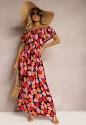 Czerwona Sukienka Hiszpanka z Bawełny z Modelującą Gumką w Pasie Vearica. Czerwone sukienki damskie Renee, bez wzorów, z bawełny, bez ramiączek. W wyprzedaży za 55.99 zł.