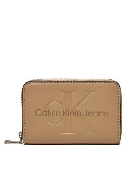 Calvin Klein Jeans Portfel Zip Around Mono K60K612255 Beżowy. Brązowe portfele damskie Calvin Klein Jeans, bez wzorów, z jeansu. Za 129.99 zł.