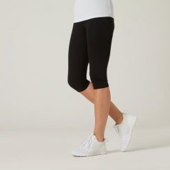 Legginsy krótkie fitness damskie Domyos 500 slim. Czarne legginsy damskie DOMYOS, s, bez wzorów, z bawełny. Za 39.99 zł.