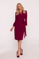 Elegancka sukienka ołówkowa kopertowa z wiązaniem bordowa. Czerwone sukienki damskie Stylove, bez wzorów, z elastanu, biznesowe, bez ramiączek. W wyprzedaży za 314.00 zł.