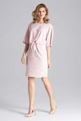 Różowa Sukienka przed Kolana z Wiązaniem w Talii. Czerwone sukienki damskie Figl, bez wzorów, z elastanu, wizytowe, bez ramiączek. Za 289.00 zł.