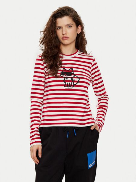 KARL LAGERFELD Bluzka A1W17137 Czerwony Regular Fit. Czerwone bluzki damskie KARL LAGERFELD, m, bez wzorów, z bawełny, bez kołnierzyka, bez ramiączek. Za 379.99 zł.