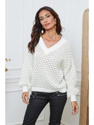 So Cachemire Sweter "Azul" w kolorze biało-beżowym rozmiar: XL. Białe swetry klasyczne damskie So Cachemire, xl, ze splotem, bez kołnierzyka. Za 227.31 zł.