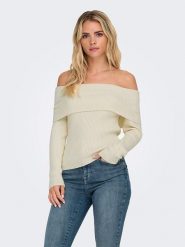 ONLY Sweter w kolorze kremowym rozmiar: M. Brązowe swetry klasyczne damskie Only, m, prążkowane, bez kołnierzyka. Za 105.38 zł.