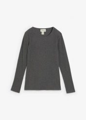 Prążkowana koszulka termiczna. Szare bluzki damskie bonprix, bez wzorów, prążkowane, bez kołnierzyka, bez ramiączek. Za 59.99 zł.