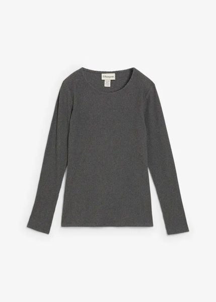 Prążkowana koszulka termiczna. Szare bluzki damskie bonprix, bez wzorów, prążkowane, bez kołnierzyka, bez ramiączek. Za 59.99 zł.