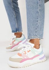 Biało-Różowe Sneakersy z Szerokimi Sznurówkami Platinia. Białe obuwie sportowe damskie Born2be, bez zapięcia. Za 89.99 zł.