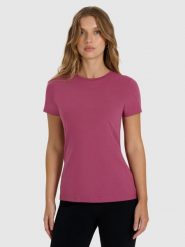 4F T-shirt slim gładki damski - czerwony S. Czerwone t-shirty damskie 4F, s, bez wzorów, z bawełny, bez kołnierzyka. Za 39.99 zł.