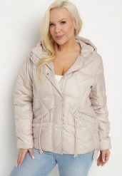 Beżowa Kurtka Pikowana z Nieodpinanym Kapturem i Kieszeniami Annitte. Brązowe kurtki damskie Born2be, plus size, bez wzorów, z jeansu. Za 209.99 zł.