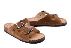 SOLO 171 beż oliwka, klapki damskie. Brązowe klapki damskie Solo, bez wzorów, ze skóry, bez obcasa, bez zapięcia. Za 294.90 zł.