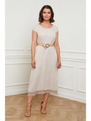 Curvy Lady Lniana sukienka w kolorze beżowym rozmiar: 44/46. Brązowe sukienki damskie Curvy Lady, bez wzorów, z koronki, klasyczne, bez ramiączek. Za 119.12 zł.