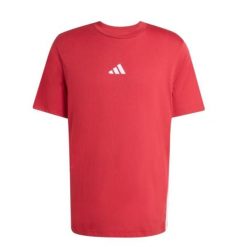 T-shirt Adidas Essentials Three Stripes czerwona, bawełniana. Czerwone t-shirty damskie Adidas, bez wzorów, z bawełny, bez kołnierzyka. Za 96.99 zł.