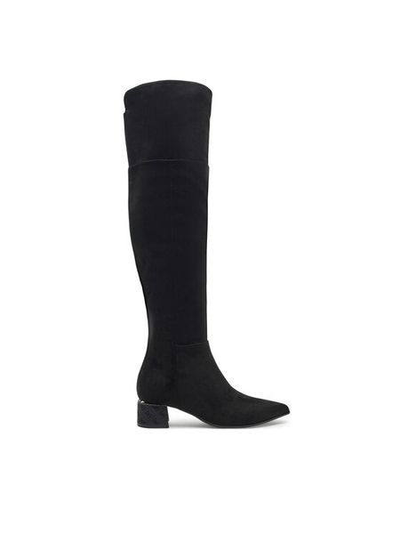 Guess Muszkieterki Lucie FLFLUC ESU11 Czarny. Czarne kozaki damskie Guess, z materiału, bez obcasa, na płaskiej podeszwie, bez zapięcia. Za 579.99 zł.