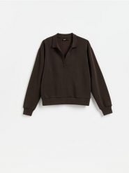Bluza z dodatkiem modalu - ciemnobrązowy. Brązowe bluzy damskie Reserved, l, bez wzorów, z dzianiny, bez kaptura. Za 109.99 zł.