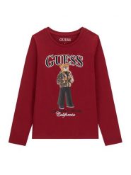 Guess Bluzka J6BI12 K5793 Bordowy Regular Fit. Czerwone bluzki i koszule dziewczęce Guess, z aplikacjami, z bawełny, bez kołnierzyka, bez ramiączek. Za 114.99 zł.